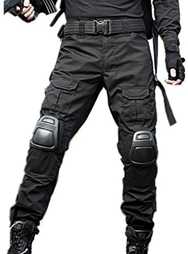 JOYASUS Paintball BDU Taktische Hosen Airsoft Hosen Multi-Tasche Diensthosen mit Knieschützer L, Schwarz