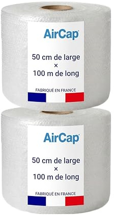 Jeco - lot de 2 rouleaux film papier bulles 50cm x 100m Aircap tri-couche avec film barrière gain de place recyclable