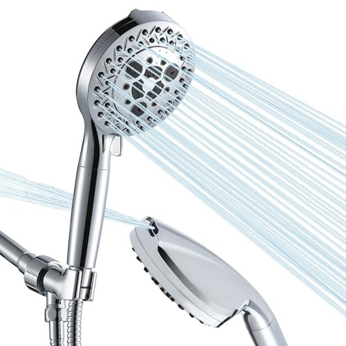 Aiscsc 10 Settings Shower Head with Handheld, 5 High Pressure Showerhead Include 2 Powerful Wash Modes for Cleaning Bathroom, Hand held Shower Head Set with Stainless Steel Hose Filter for Hard Water