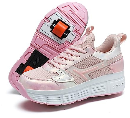 LYBANG Niños Skateboarding Zapatos Doble Rueda Calzado Deportes de Exterior Gimnástico Sneakers Moda Zapatillas Regalo de cumpleaños para niños