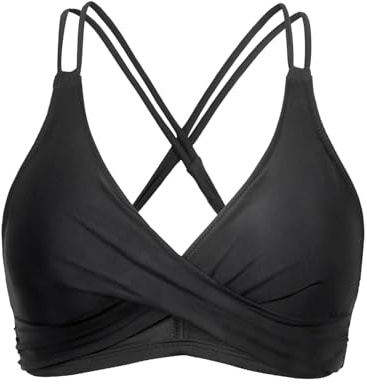 Holipick Women Black High Waisted Bikini Twist Front Swimsuits 2 Piece Lace Up Bikini top with Tummy Control Swims, Black, Large
