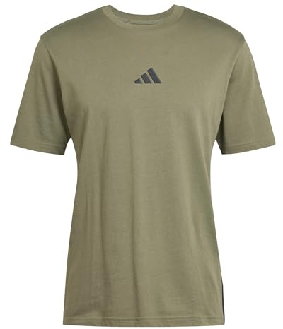 adidas Men's Essential Three Stripes Single Jersey TEE, Olive strata/Black, M