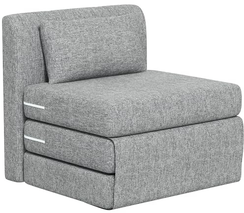 HOMCOM Poltrona Letto Pieghevole a 3 Sezioni, Poltrona da Terra 2 in 1 Chaise Longue Salvaspazio, per Camera da Letto, Soggiorno e Ufficio, 80x75x74 cm, Grigio