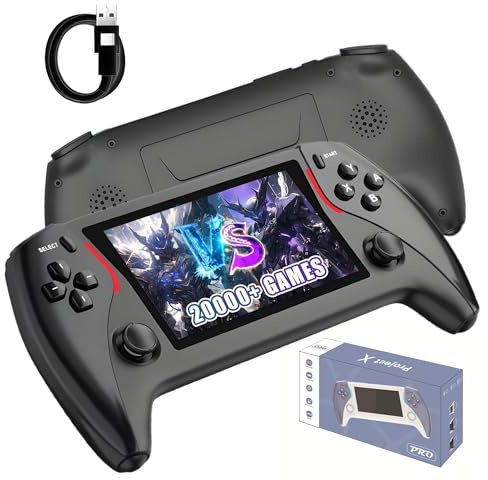 Projekt X PRO Handheld Spielkonsole Retro Konsole 20000+ Spielen 20 Emulatoren,4,3-Zoll-IPS-Bildschirm Tragbare Videospielkonsole,Connect TV,Videowiedergabe/Musikwiedergabe/E-Book (Schwarz-128G)