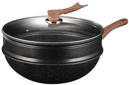 Sartenes salteados, 12.6 pulgadas, cocción antiadherente, vaporizador de woks, para cocina, sartén sin palos con diseño de usos múltiples, para tortillas para hornear panqueques hirviendo estofado de