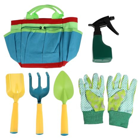 HOOTNEE Set Outils de Jardinage Garçon Fille avec Pelle Râteau et Arrosoir Kit Multi-Usage Fer avec Manche Antidérapant Coffret Cadeau Jardinage pour Garçon Fille