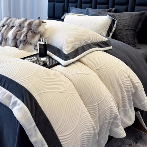 FUNEWBO Boho Duvet Cover Set,Fluffy Bedding Set,Tufted Bedding Duvet Covers Soft Washed Microfibre Duvet Cover, 4 Pieces Embroidery Chic Bedding Set with Zipper Closure(Twin(78.7 * 90.6in), White)