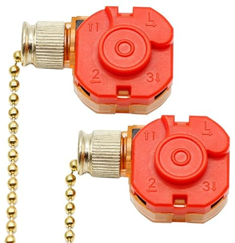 2 uds interruptor de cadena de tracción para ventilador de techo, tirador de cadena de ventilador de 3 velocidades, fácil de instalar para lámparas de pared, luz de gabinete, hogar, interruptor de te