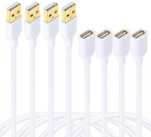 Besgoods 4-Pack 6ft White USB Extension Cables – USB 2.0 Type A Male to A Female Extension Cable for Keyboard, Mouse, Printer