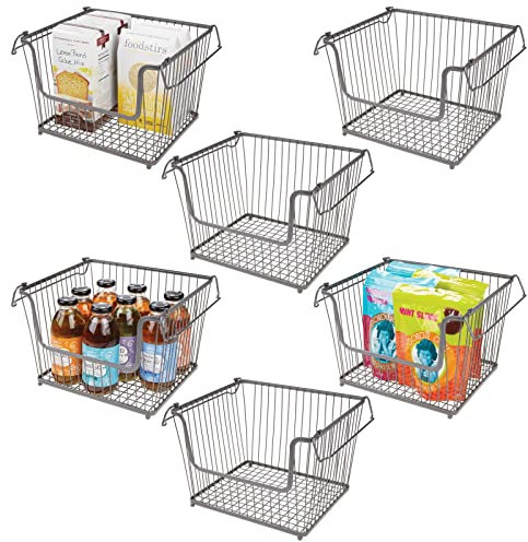 mDesign Metall Ablagebox mit Henkeln – großer Aufbewahrungskorb im ansprechenden Design – idealer Drahtkorb für Küchenschränke, Abstellkammern und Badezimmer – 6er-Set – dunkelgrau