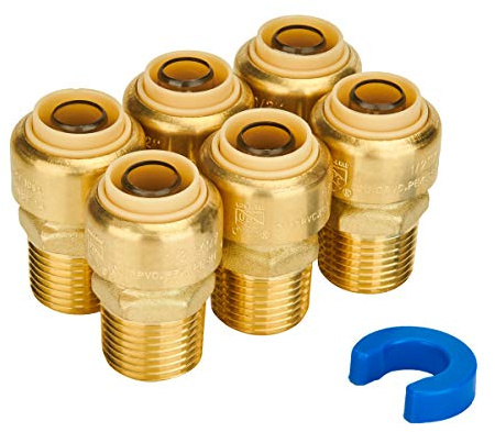 SUNGATOR 6-Pack Male Adapter 1/2 Inch by 1/2 Inch, Straight Connector Plumbing Fitting, Push Fit PEX Fittings with Disconnect Clip, Push-to-Connect Copper, CPVC, No Lead Brass Pipe Fittings