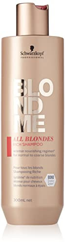 Schwarzkopf Professional BLONDME All Blondes Rich Shampoo Haarpflege Für Gefärbtes Aufgehelltes Blondiertes Haar Feuchtigkeitsshampoo Haarshampoo Kaschmir Protein Glättet Schuppenschicht 300 ml