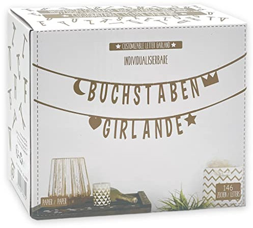 Buchstabengirlande Individualisierbar Girlande für Geburtstag Hochzeit Feier Party Junggesellenabschied aus Papier mit 146 Zeichen Buchstaben Zahlen, wiederverwendbar (Gold)