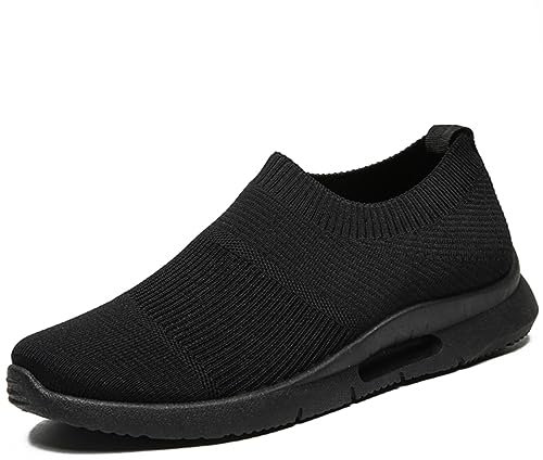 MGNLRTI Mens Trainers Running Shoes Lightweight Breathable Slip on Sneakers Walking Gym Trainers Black Mens Size 10 UK(Label Size:45)