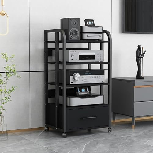 Meuble stéréo Meuble stéréo Meubles de rangement pour médias avec tiroirs de rangement, 5 Tiers Vintage Audio-Video Media Stand, Tour d'étagère pour matériel électronique pour home cinéma ( Size : 5-T