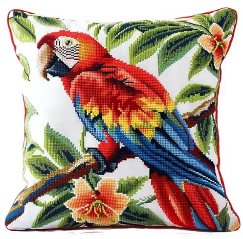 Lfynior Kreuzstich Kissen Set Tier Vogel Stickkissen mit Muster 45X45cm Stickpackung Stickset Kreuzstich Kissen zum Basteln Stickkissen Stickpackung mit Vorgedruckt Kreuzstichmotiv