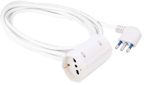 Poly Pool - PP2629 Prolunga Elettrica 5 Metri Cavo Estensibile - Spina Salvaspazio Grande 16A e 2 Prese P40 Pluristandard Schuko 10/16A Bianco