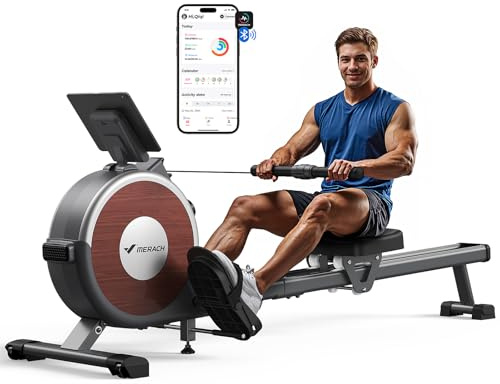 MERACH Rowing Machine for Home Gym, Magnetic Rower with 16 Levels of Quiet Resistance, Dual Slide Rails, 158 kg Weight Capacity, App Compatible (Magnetic)