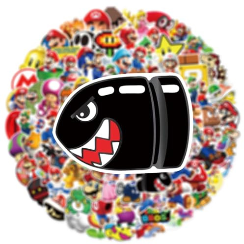 POPOYU 100 adesivi Mario classici impermeabili per computer portatile, telefono, bottiglia d'acqua, skateboard, valigia, chitarra, pad, scrapbooking