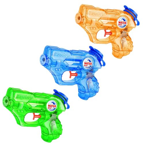 3PCS Pistolets à Eau Mini pour Enfants - Jeu d'Extérieur - Lot Multicolore Transparent - Piscine, Plage, Jardin - À Partir de 3 Ans - Plastique Léger - Portée 5m