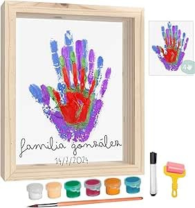 HuBorns - Cornice Impronta Mani e Piedi Neonati con Spazio per 4 Impronte, Kit Impronta Mani Famiglia per Dipingere Impronte, Set Impronte Mani e Piedi Neonato Ideale Regalo Neonato