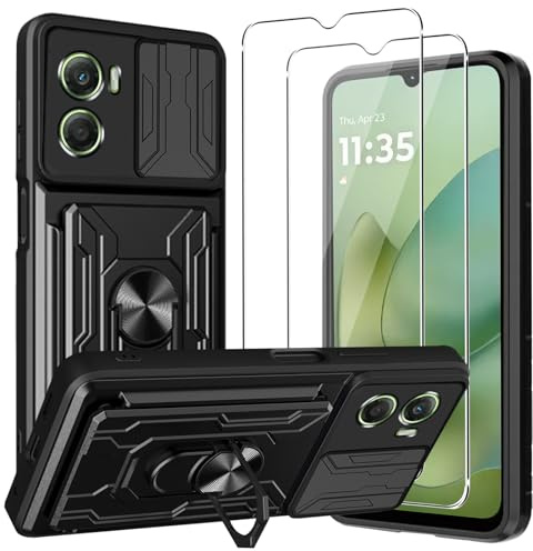 CONAPIKA Cover per Motorola Moto G06 4G/Moto G06 Power con 2 Pezzi Vetro Temperato, Magnetica Kickstand Protezione Fotocamera Slot per Schede Antiurto Militare Resistente Custodie Protettiva,Nero