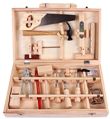 Ensemble D'Outils en Bois pour Tout-Petits, Jouets de Construction éducatifs pour Enfants, Boîte à Outils en Bois Durable pour Garçons et Filles, Trousse à Outils Portable pour la Relation