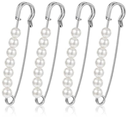 4 pièces de broches perlées, broche pour femmes en argent pour vêtements, grandes épingles de sécurité, broches, épingles de sûreté en forme de collier avec perles, broches pour pull, écharpes, jupes