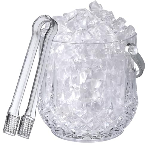 SHOWERORO Secchiello Ghiaccio Trasparente in Plastica Pinza, Set 2 Pezzi, Secchio Pratico per Bevande Fredde, per Cocktail Party e Sala da Pranzo, Maniglia Resistente
