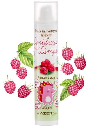 Dentifricio biologico certificato con xilitolo - Linea Bimbi (kids) - confezione da 50 ml al gusto lampone - rafforza gengive e lo smalto - non contiene fluoro