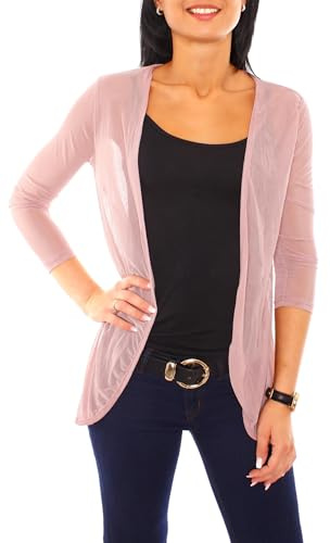 Easy Young Fashion Cardigan en maille à nouer pour femme - Veste transparente à manches longues - Veste légère en maille - Cover up 7058 (XS - M), vieux rose, taille unique