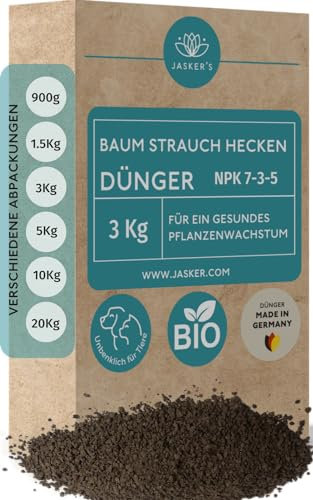 Baum-Dünger Strauch-Dünger & Hecken-Dünger Frühjahr 3 Kg - 100% Bio & Tierfreundlich Baum Strauch Heckendünger - NPK Dünger - Dünger für Bäume - Ideal für Liguster, Hainbuchen & Koniferen