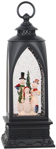 Eldnacele 12” Christmas Snow Globe Lantern Snowman with Music & Timer, USB Lined/Battery Operated Lighted Water Glittering Lantern for Christmas Festival Decoration Gifts – Snowman