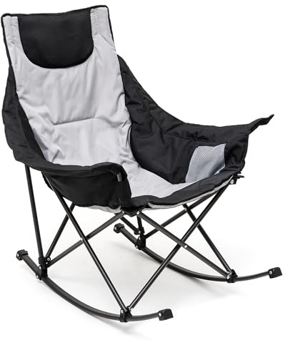 SUNNYFEEL Oversized Rocking Camping Chair, Fully Padded Patio Chair with Side Pocket, High Back Portable Lawn Recliner with Headrest, Outdoor Camp Rocker Chairs for Adults Heavy Duty 300 LBS