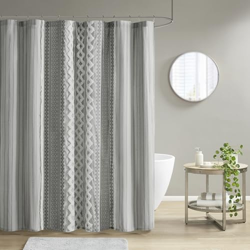 INK+IVY Imani Tufted Chenille 100% Cotton Shower Curtains Machine Washable, Modern Home Bathroom Décor Bathtub Privacy Screen, 72 x 72, Grey