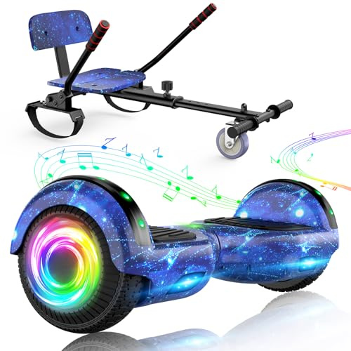 SISIGAD Hoverboard, Hoverboard with Seat Attachment, Self Balancing Scooter with LED Lights, Hoverboards for Kids