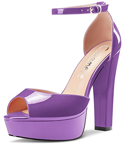 Castamere Femmes Bloc Chunky Haut High Talon Heel Plate-forme Ouvert Bout Sandales Lanières Cheville Two-Piece Mariage 13 CM Heels Escarpins Violet 38 EU
