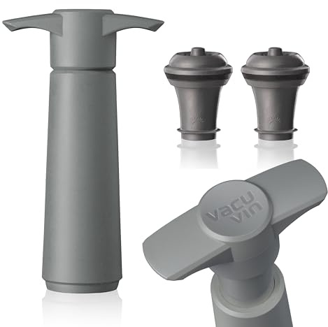 Vacu Vin Wine Saver Pump Grey with Vacuum Wine Stopper - Keep Your Wine Fresh for up to 10 Days - 1 Pump 2 Stoppers - Reusable - Made in the Netherlands