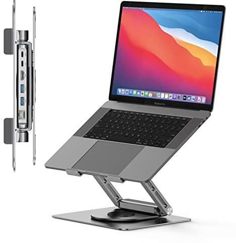 Tobenone Station d'accueil pour Ordinateur Portable MacBook Pro/Air/Dell/HP/Surface/Lenovo, Mac avec HDMI 4K, USB 3.0, RJ45, PD 3.0, USB C pour Ordinateur Portable avec Base rotative à 360°, Gris