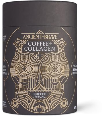 Ancient + Brave - Coffee + Collagen Powder 250g - Organic Brazilian Ground Coffee with Hydrolysed Bovine Collagen - Collagen Coffee, Premium Blend Organic Cacao - High Protein, Keto Friendly