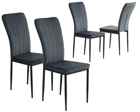 BAÏTA - Chaises Poppy Velours Gris Anthracite Lot de 4