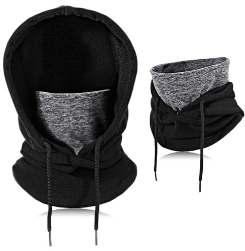 TAGVO Balaklava vindtät skidmask, termofleece huva vinter mångsidig användning, varm ansiktsmask för män kvinnor, ansiktsmask andas ansiktsskydd, tung halsvärmare, svart, one size