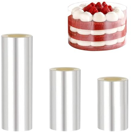 BATINO 3 Rollos Acetato Repostería, 8/10/15 cm de alto x 10 m Acetato Pasteles Laminas para Tartas Decoración de Tartas, Chocolate, Mousse, Anillos de Postre