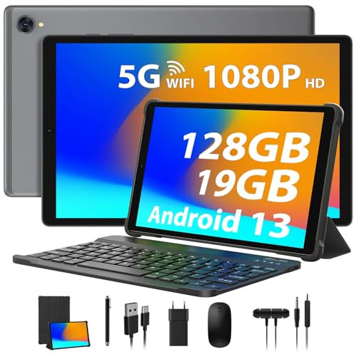 HEASUR Tablet Android 13 10 Pollici - 19GB RAM+128GB ROM (TF 1TB), 5G WiFi Octa-Core 2.0 GHz, 8000mAh, 13MP+5MP, 1920*1200 INCELL FHD - Con Tastiera e Penna - Grigio