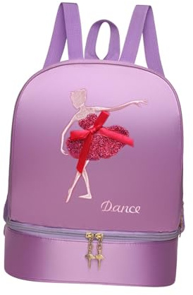 Ballet Dance Backpack with Separate Shoe Compartments Cute Portable Girls Ballerina Bag Handbag for Latin Dance Travel Sports, B