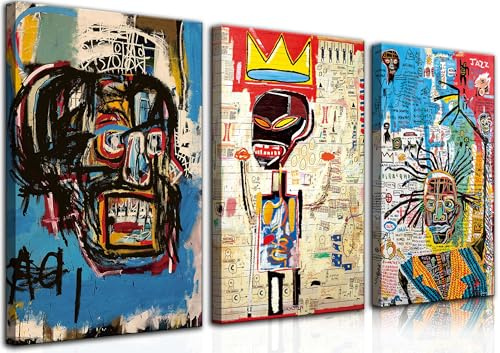 3 Pcs Modern Street Graffiti Wall Art Abstract Poster Print Wall Decor Artist Blue Print Canvas Painting for Living Room Bedroom Bathroom Office Home Decorations (Framed, 16Hx12W×3pcs)