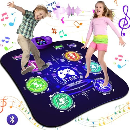 BuzzoXerex Tanzmatte Kinder, Musikmatte Spielzeug mit Bluetooth, 6 LED Leuchten, 5 Modi, Tanzmatte für Mädchen ab 4 6 8 10 12 Jahre Mädchen, Tanzmatte Mädchen Kinder Geschenke Geburtstag