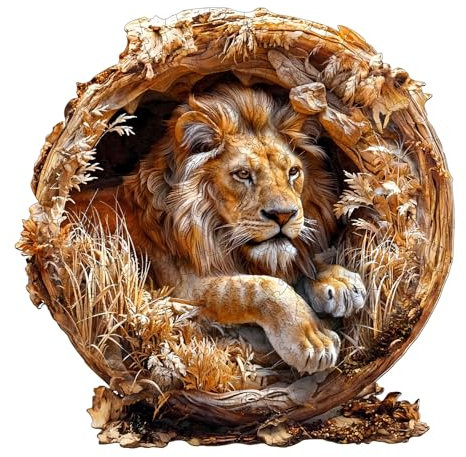 Blumuze Wooden Jigsaw Puzzles,Vision 3D Lion Wooden Puzzles for Adults, Unique Shaped Animal Wood Puzzles for Adults with Wood Gift Box 200pcs-M-29 * 29cm