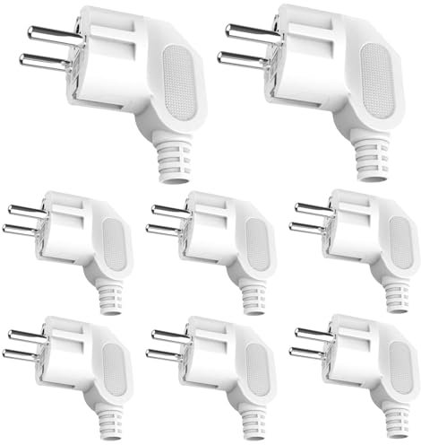 Asfrode Schuko Stecker, 8 Stücke 250V 16A Stromstecker mit Zugentlastung Knickschutztülle Winkelstecker für Den Innenbereich Schutzkontakt Spritzwassergeschützt Langlebig Bruchfest Weiß