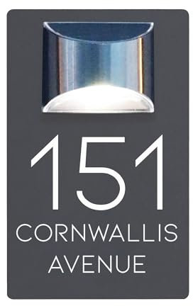 Housics Personalised House Numbers Plaques with Solar Light – Waterproof Composite Aluminium Door Number Plaques for Wall, Custom House Sign with House Number & Street Name (160mm X 280mm, Grey)